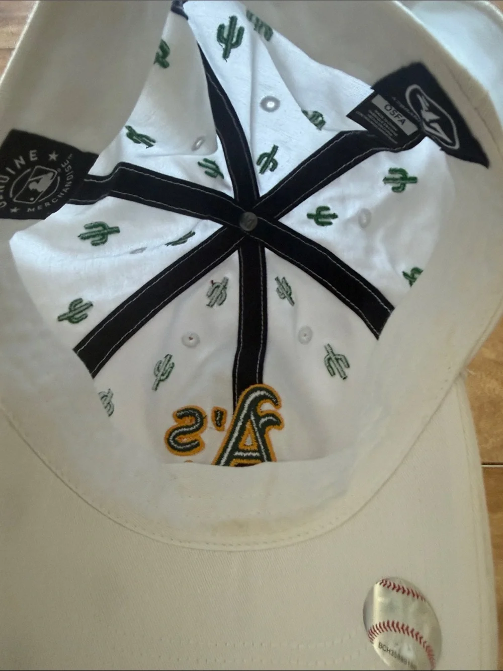 Oakland A's White Baseball Cap with Green Cactus Embroidery - Confetti Hat